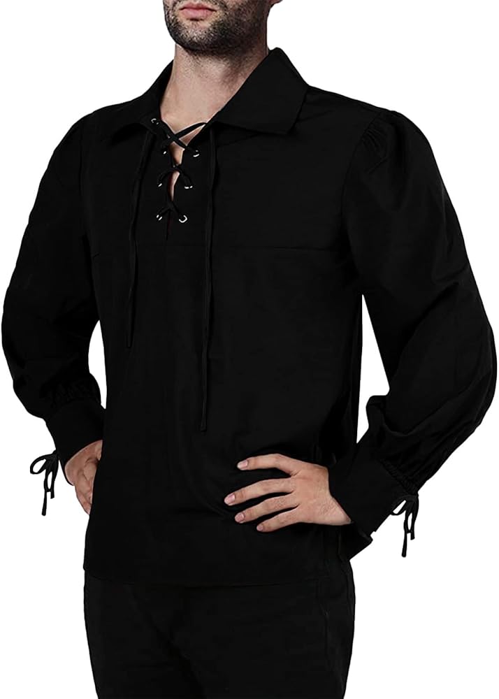 完売品 オリミ PURITANS TIE SHIRT シャツ クロコ調 ネクタイ Amazon.com: Mens Medieval Pirate Shirt Viking Renaissance Lace up